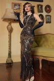 Sexy Backless Black Golden 1920s Dress