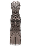 Sexy Backless Black Golden 1920s Dress