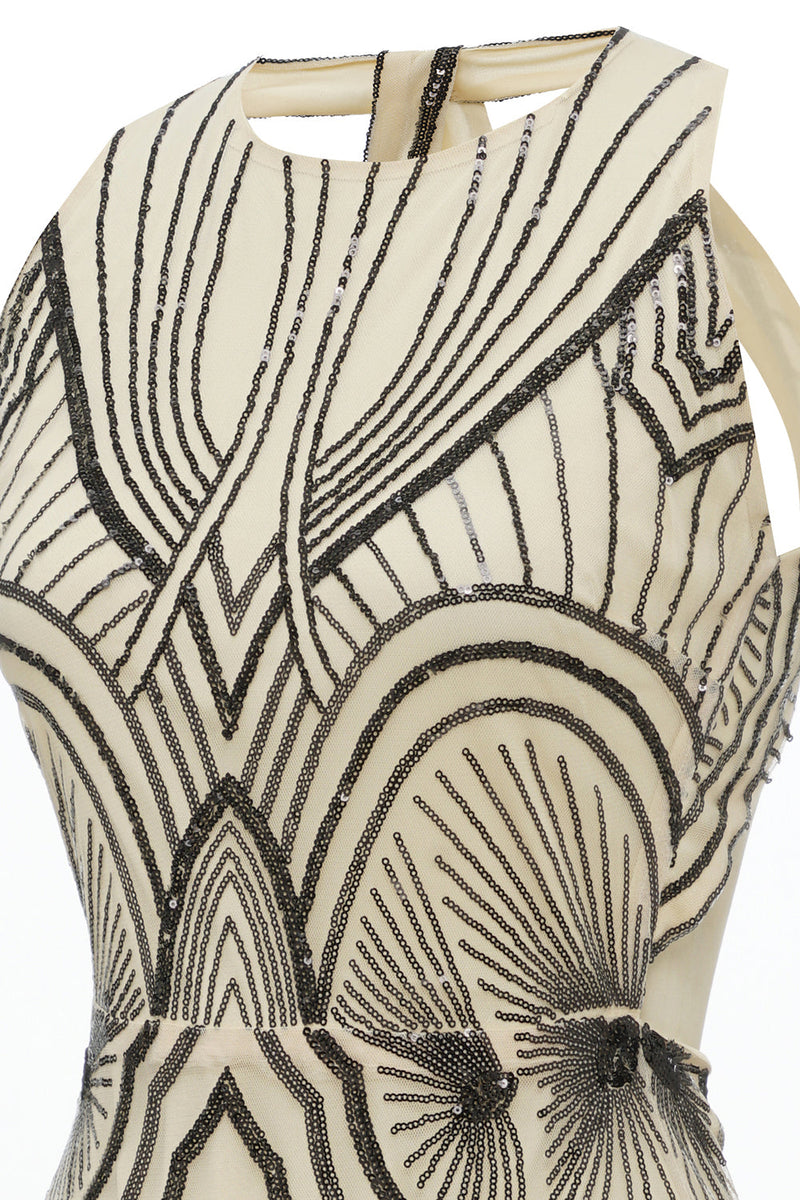 Carregar imagem no visualizador da galeria, Vestido de festa de marfim preto de 1920