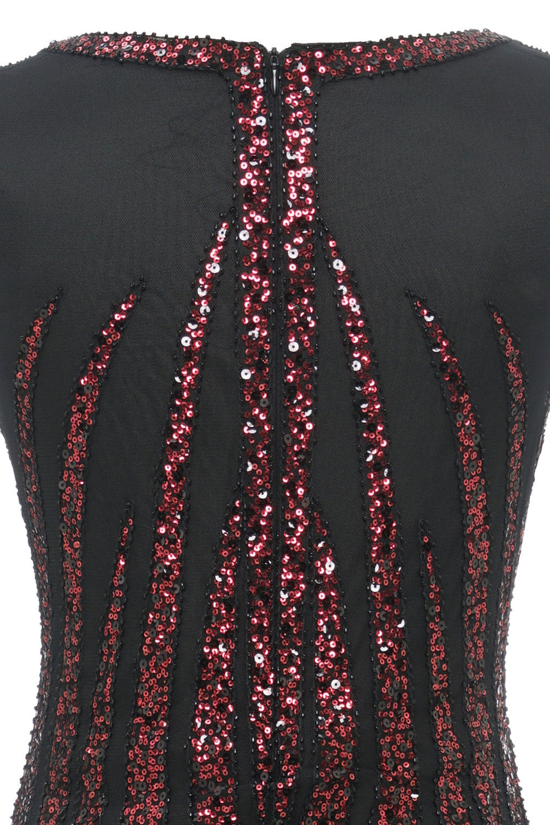 Carregar imagem no visualizador da galeria, Vestido de lantejoulas vermelhas pretas longas dos anos 20