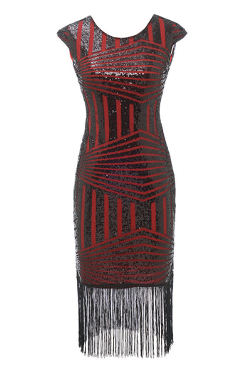 Vestido de flapper de pescoço redondo vermelho de 1920