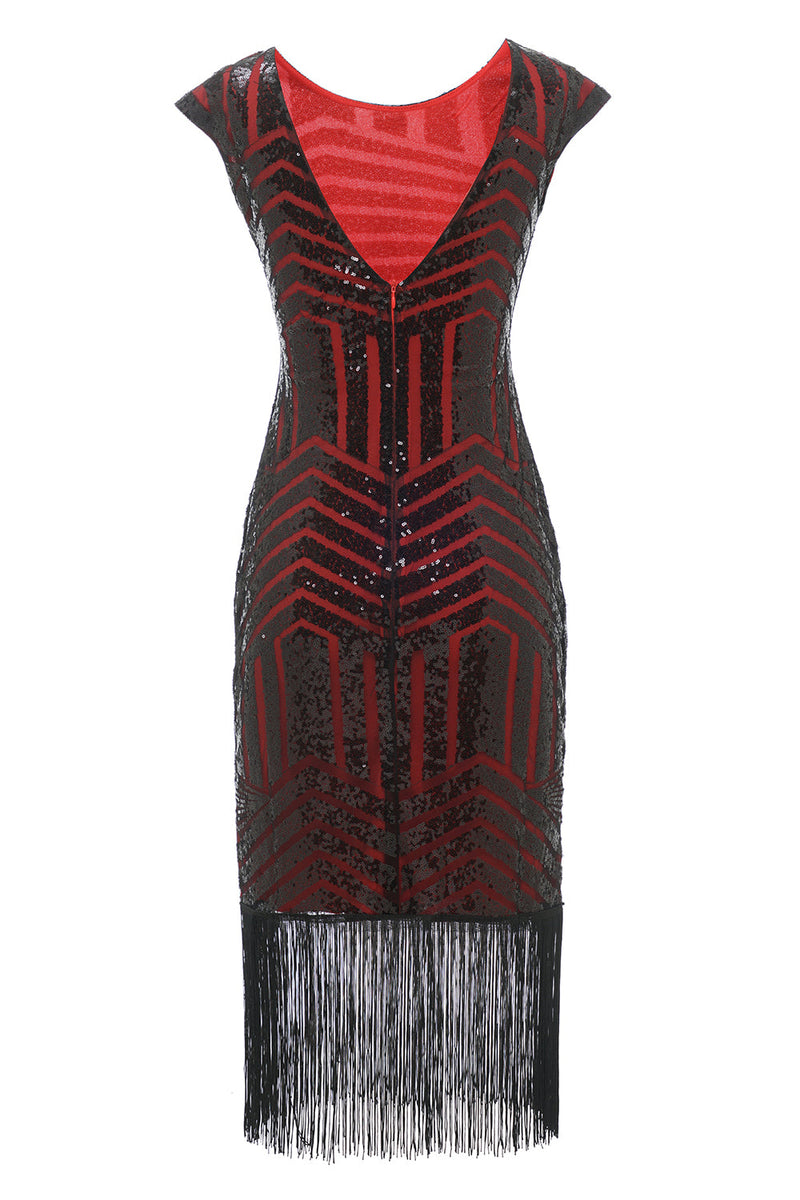 Carregar imagem no visualizador da galeria, Vestido de flapper de pescoço redondo vermelho de 1920