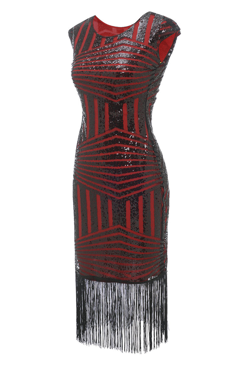 Carregar imagem no visualizador da galeria, Vestido de flapper de pescoço redondo vermelho de 1920