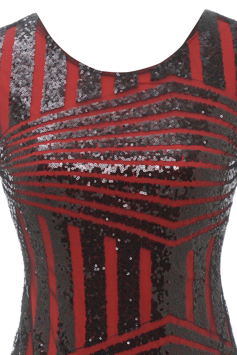 Carregar imagem no visualizador da galeria, Vestido de flapper de pescoço redondo vermelho de 1920