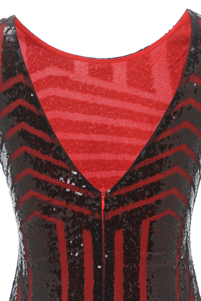 Carregar imagem no visualizador da galeria, Vestido de flapper de pescoço redondo vermelho de 1920