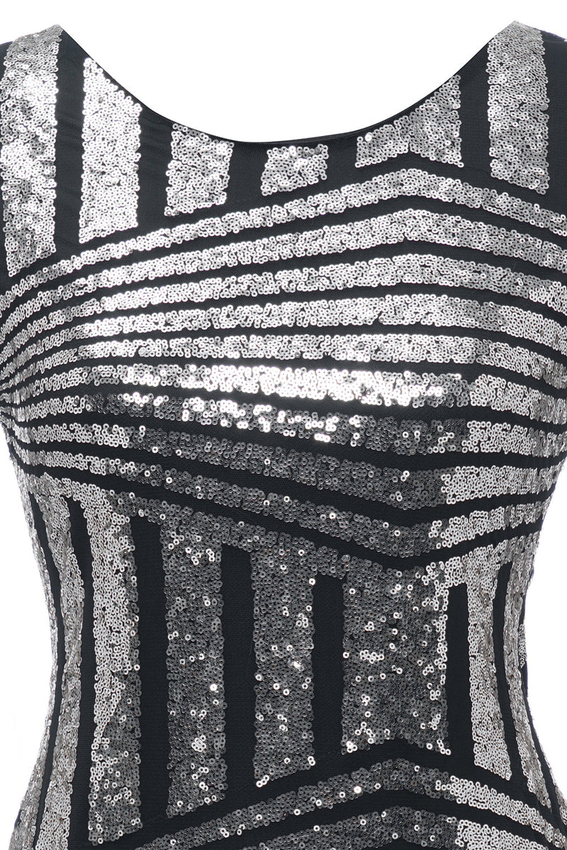 Carregar imagem no visualizador da galeria, Vestido de flapper de pescoço redondo de prata de 1920