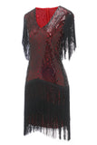Vestido de festa preto vermelho v pescoço de 1920