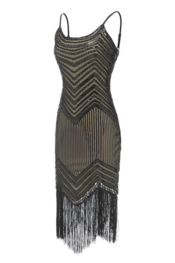 Spaghetti Tiras Preto Damasco 1920 Vestido