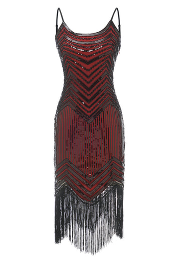 Cintas de espaguete vermelho preto 1920 vestido