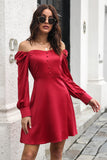 Borgonha fora Shouder Short Prom Dress