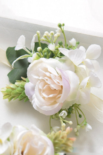 Corsage de pulso de casamento de rosa artificial branca