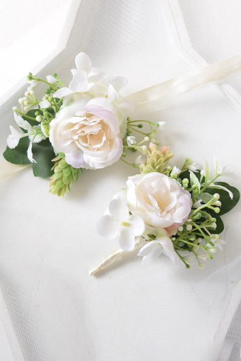 Corsage de pulso de casamento de rosa artificial branca
