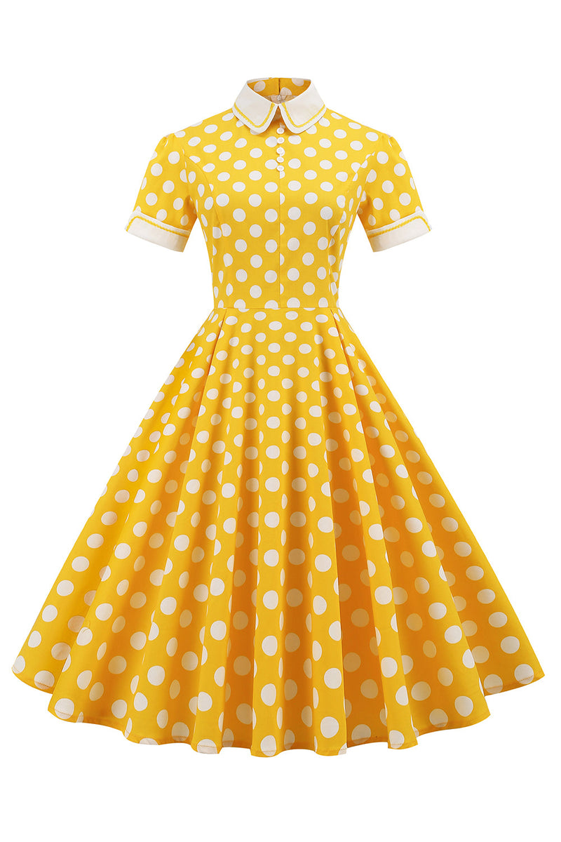 Carregar imagem no visualizador da galeria, Vestido amarelo polka dots primavera 1950
