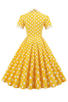 Vestido amarelo polka dots primavera 1950