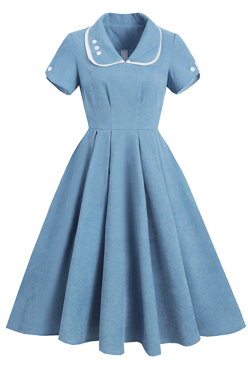 Carregar imagem no visualizador da galeria, Vintage Blue Solid 1950s Swing Dress