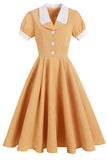 Vestido amarelo vintage sólido dos anos 50