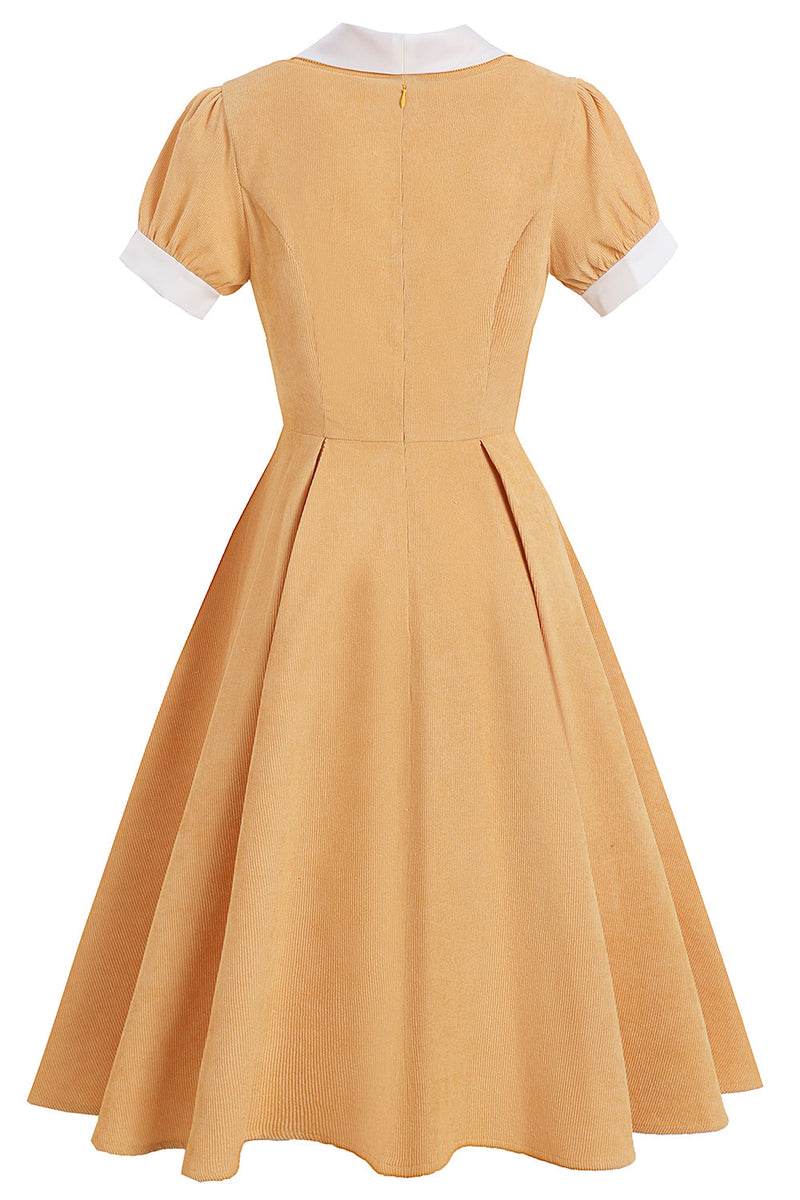 Carregar imagem no visualizador da galeria, Vestido amarelo vintage sólido dos anos 50