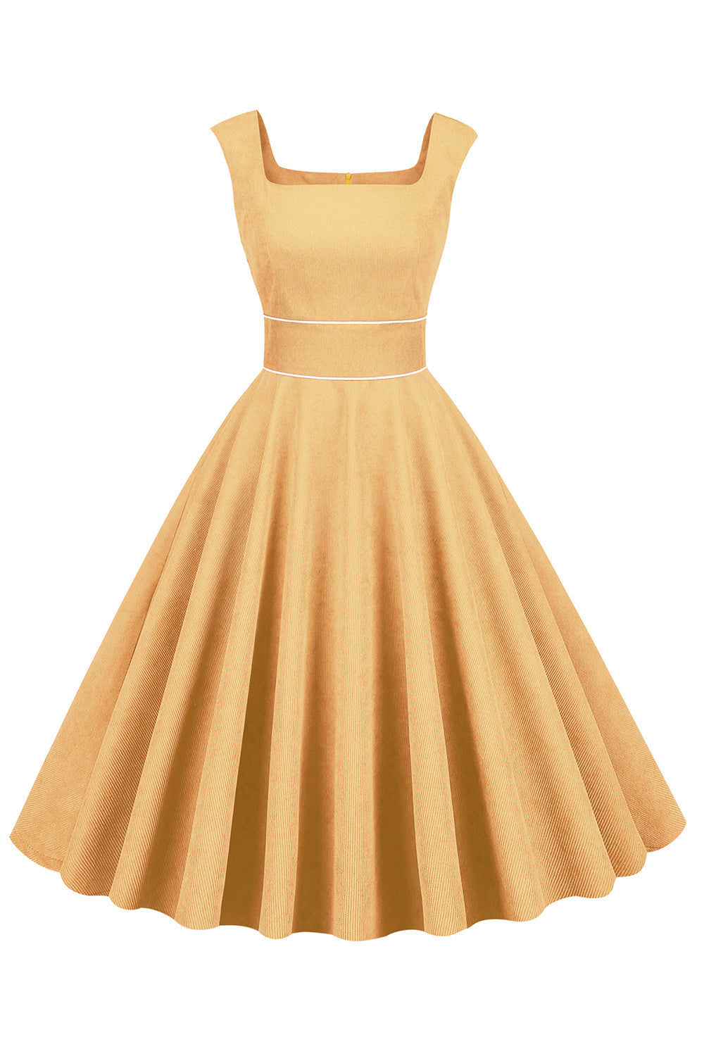 Vestido amarelo do pescoço quadrado de 1950
