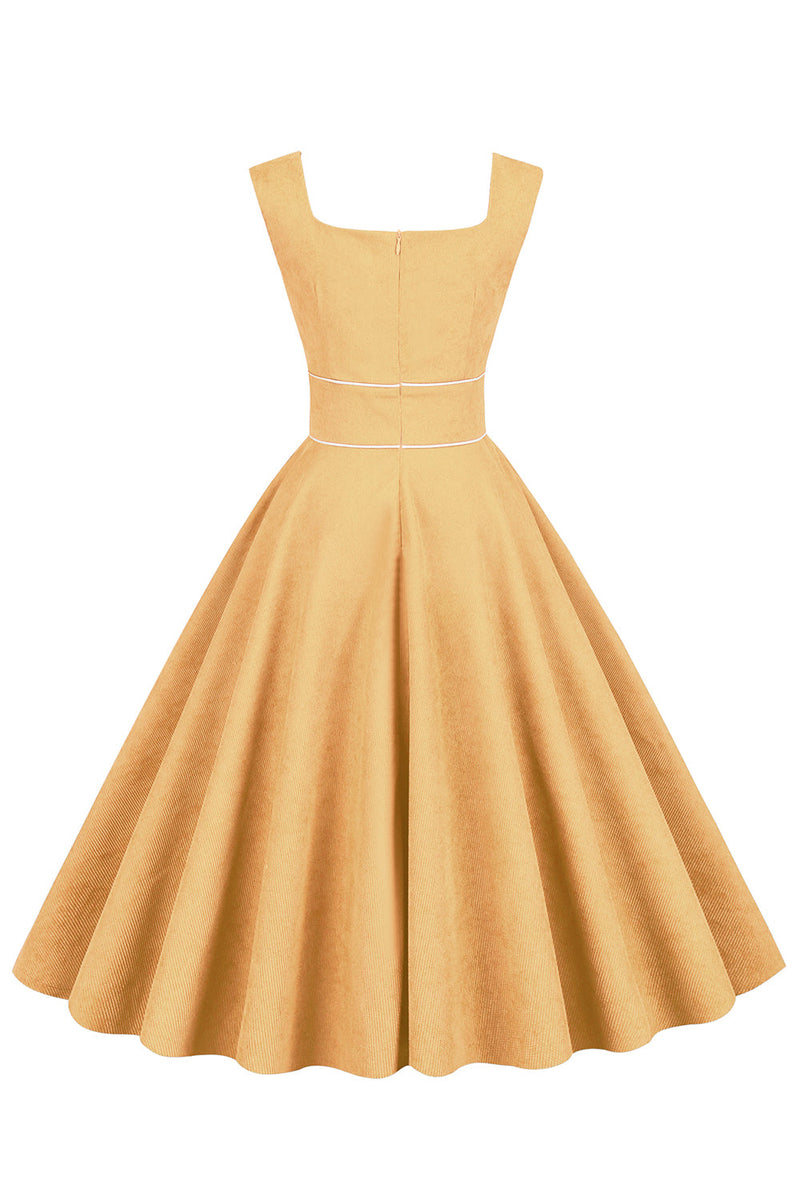 Carregar imagem no visualizador da galeria, Vestido amarelo do pescoço quadrado de 1950