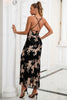 Carregar imagem no visualizador da galeria, Alças de espaguete de bainha pretas longas vestido de baile com fenda