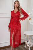 Bling A Line Round Neck Red Sequins Vestido de baile