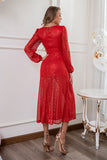 Bling A Line Round Neck Red Sequins Vestido de baile