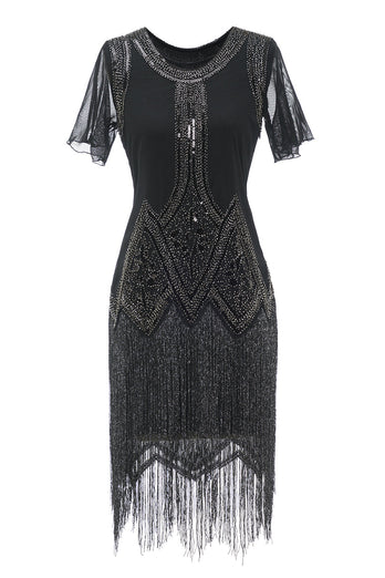 Vestido de beed franja de lantejoulas luxuosas de 1920
