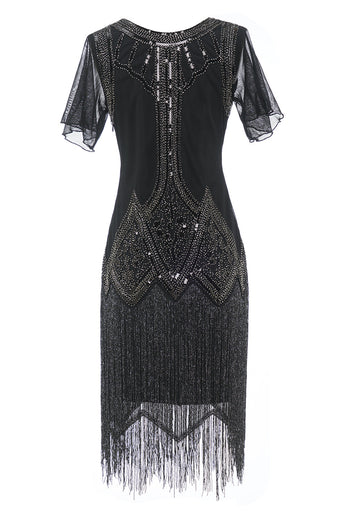 Vestido de beed franja de lantejoulas luxuosas de 1920