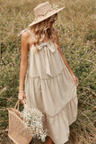 Khaki Spaghetti Tiras Vestido boho de verão