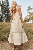 Khaki Spaghetti Tiras Vestido boho de verão