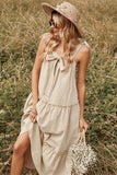 Khaki Spaghetti Tiras Vestido boho de verão
