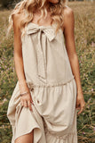Khaki Spaghetti Tiras Vestido boho de verão