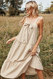 Khaki Spaghetti Tiras Vestido boho de verão