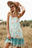 Vestido boho de verão de impressão de flor verde