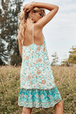 Vestido boho de verão de impressão de flor verde