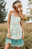 Vestido boho de verão de impressão de flor verde