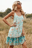 Vestido boho de verão de impressão de flor verde