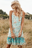 Vestido boho de verão de impressão de flor verde