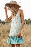 Vestido boho de verão de impressão de flor verde