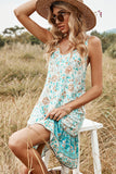 Vestido boho de verão de impressão de flor verde