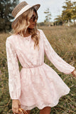 Vestido casual de verão de mangas compridas cor-de-rosa