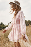 Vestido casual de verão de mangas compridas cor-de-rosa