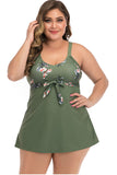 Mais tamanho exército verde traje de banho floral