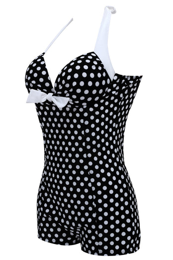 Mais tamanho preto e branco Polka Dots Calções de banho