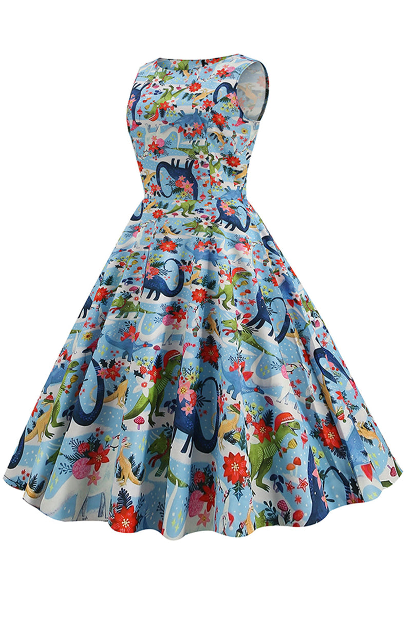 Carregar imagem no visualizador da galeria, Vestido floral azul claro dos anos 50