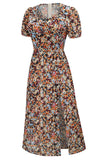 V Pescoço Floral 1950s Vintage Dress