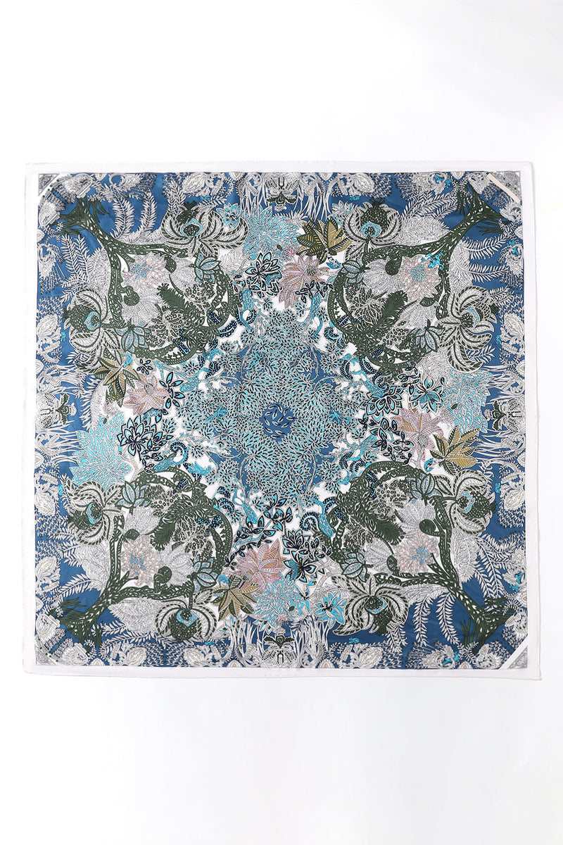 Carregar imagem no visualizador da galeria, Lenço quadrado estampado de folhas azuis