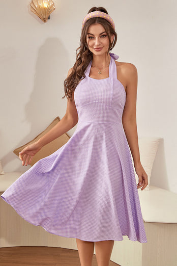 Halter Lavanda Xadrez Vestido Vintage