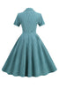 Carregar imagem no visualizador da galeria, Vintage V Pescoço Azul Xadrez 1950 Vestido