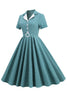 Carregar imagem no visualizador da galeria, Vintage V Pescoço Azul Xadrez 1950 Vestido